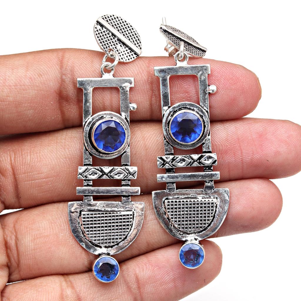 Tanzanite Gemstone Unisex Women's Gift For Her Silver Jewelry Earring 1.5''