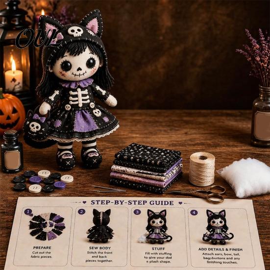 Kids And Adult Craft Kit Skeleton Witch Patchwork Kit, Gothic Girl Doll DIY Home Leisure Sewing Project Halloween for Adults Teens Handmade