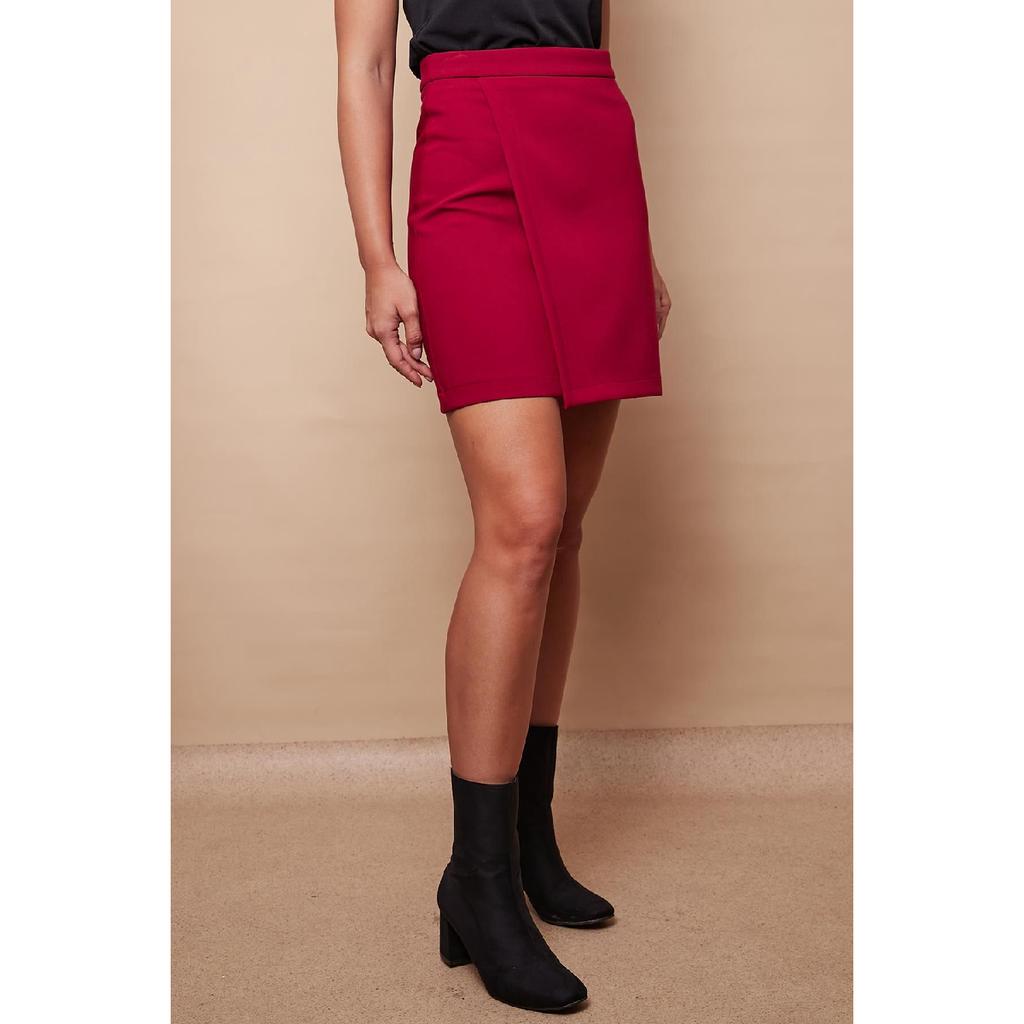 Women's Lightweight Lycra Fabric High Waist Wrap Double Breasted Lightweight Mini Pencil Skirt - Black