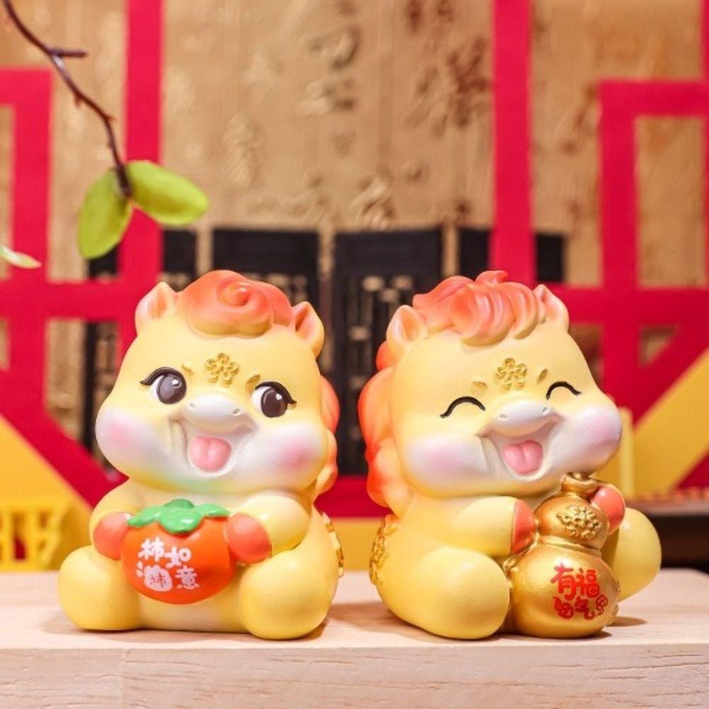 Resin Zodiac Horse Ornament Cartoon Desktop Decoration Traditional Horse Year Mascot Gift