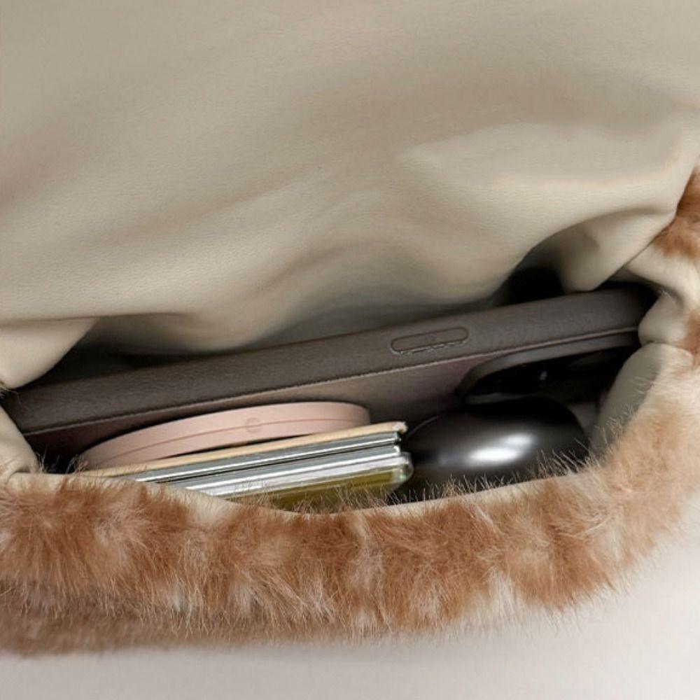 Y2k Plush Crossbody Bag Bow Furry Handbag Thickened Deer Spotted Plush Shoulder Bag Students