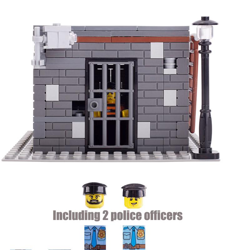 MOC Мини Город Солдаты Тюрьма Вор Фигурки Полицейский Строительные Блоки Модель Уличный Фонарь Монитор Детали Кирпичная Игрушка Для Детей