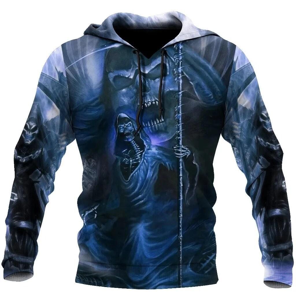 Мужская осенняя толстовка с капюшоном с 3D-принтом и рисунком черепа, модная повседневная толстовка с карманом, пуловер, мужская одежда