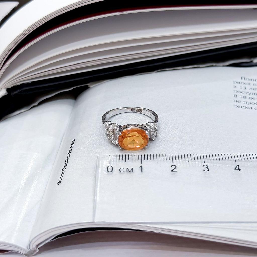 Silver Ring with Natural Golden Quartz 2.663ct, Cubic Zirconias, Item Weight 3.11 Gr (2165712)