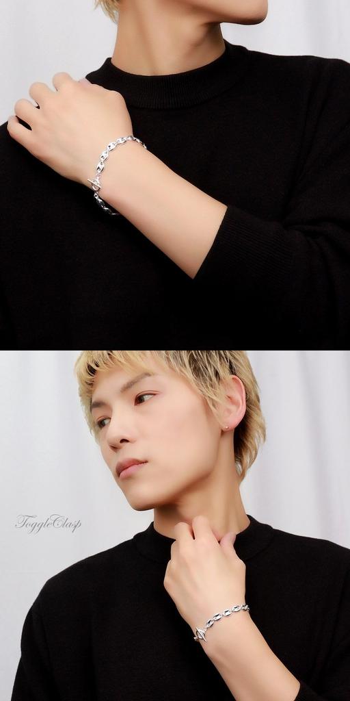 Gin no Silver 925 Puff Marina Chain Bracelet with Mantle and Simple Anchor Marine and Toggle Clasp [Shinjuku Kura] T-Bar, 18cm, Design, Design,