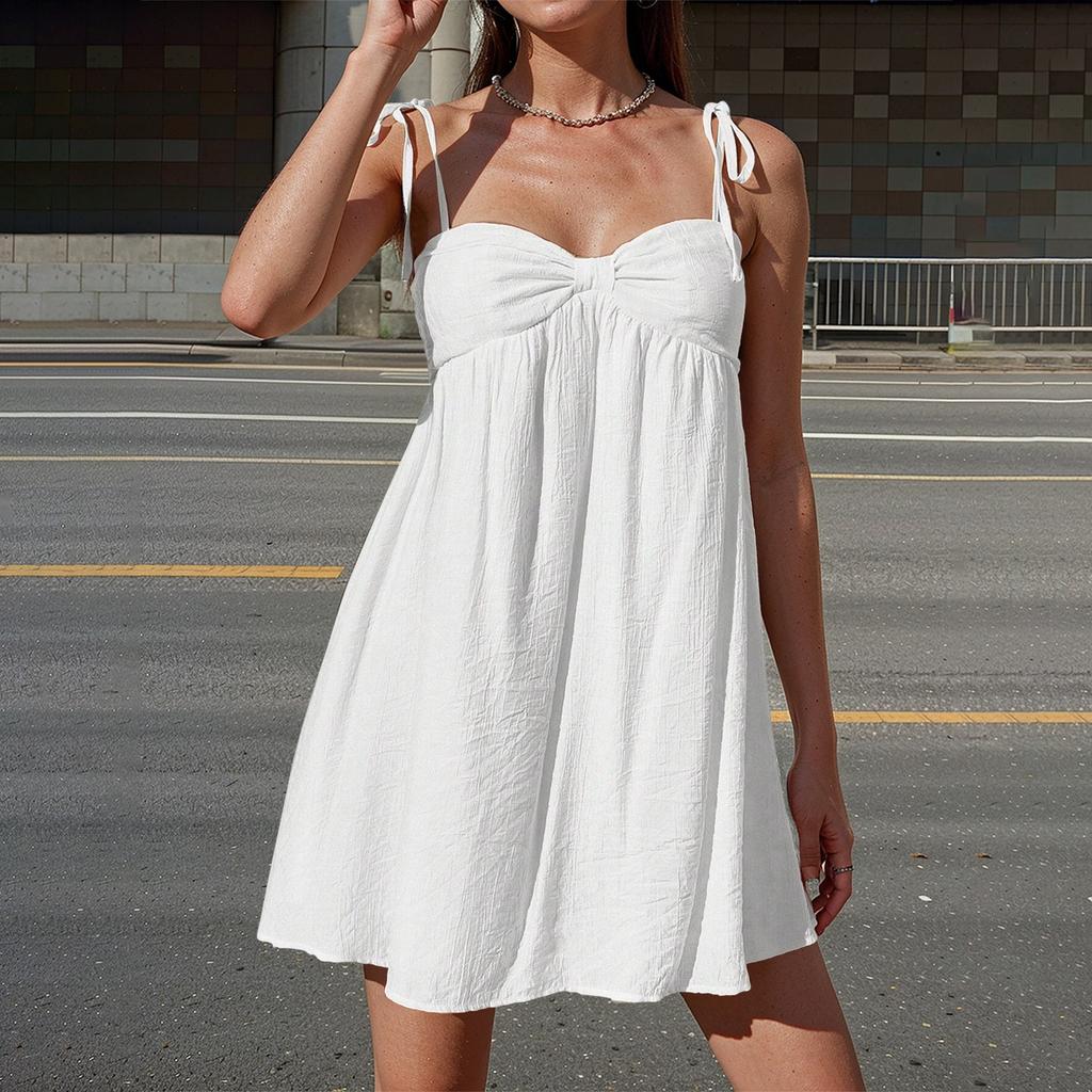 Женское сексуальное платье-камиль с завязками на плечах, повседневное свободное платье без рукавов с открытой спиной, с рюшами, многослойное струящееся платье