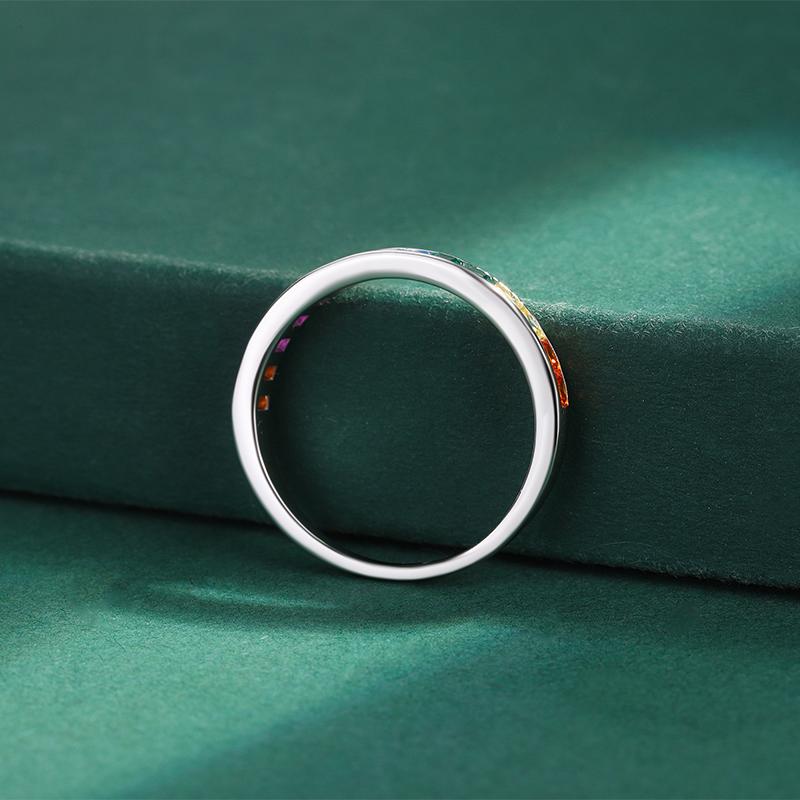 Stylish Rainbow Collection Square Full Of Zircon Couple Rings For Women Genuine Original Sterling S925 Silver Valentine Jewelry