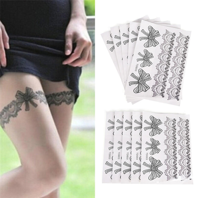 Waterproof Tattoo Temporary Sticker On Body Leg Transfer Lace Stocking Tattoo