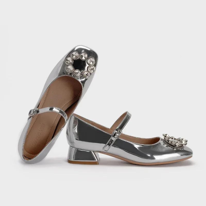 Модные женские туфли Мэри Джейн с квадратным носком, модные женские туфли со стразами на весну, элегантные туфли на высоком каблуке, уличные туфли для женщин