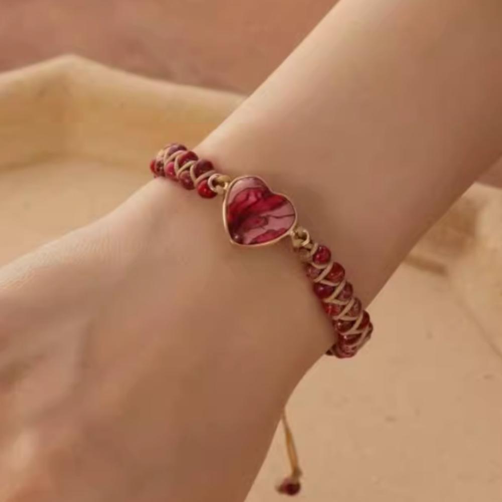 Retro Bohemian Braided Bracelets Hand Jewelry Heart Bead Bangle Beads Weave Bracelets Women