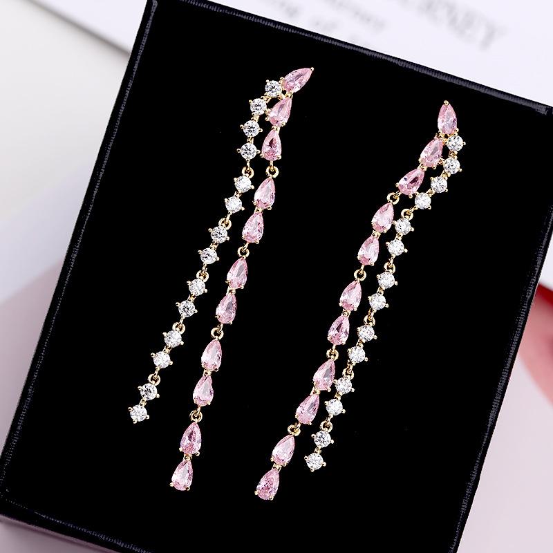 Длинные серьги-кисточки, Модные серьги с кубическим цирконием, Серьги-капельки, Геометрические серьги