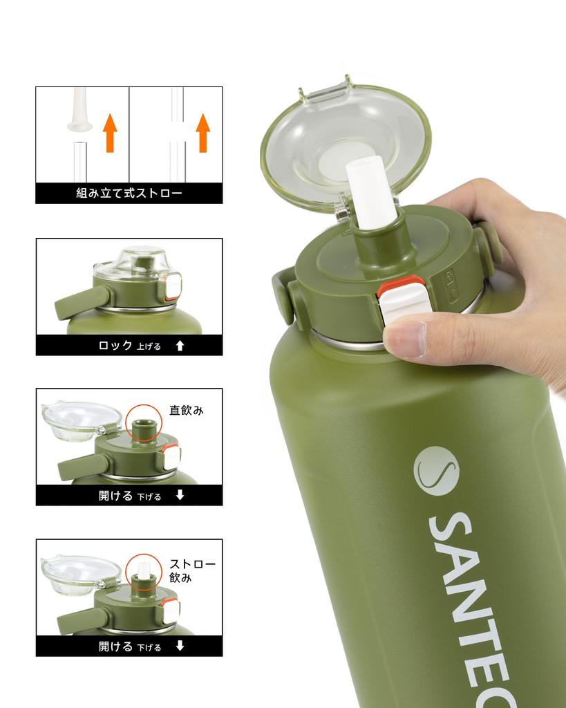 SANTECO Vacuum Insulated Water Large Keeps Cold or Includes Compatible with Direct Drinking Sports Stylish Wide Stainless ERIE Green Bottle, Capacity,