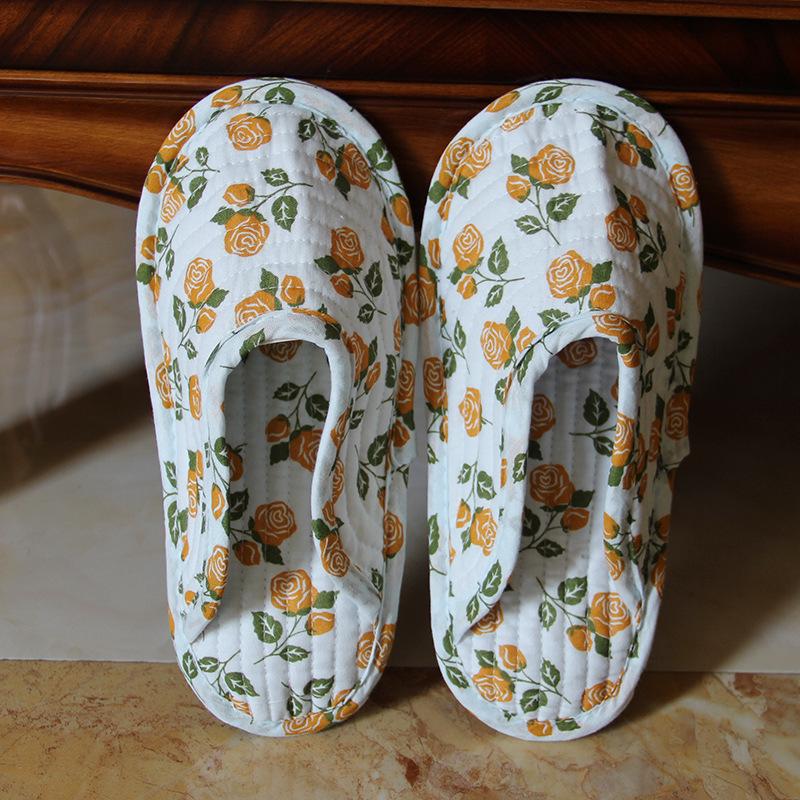 Women's Cotton Foldable Indoor Slippers - Cloth Bottom, Closed Toe, Quiet & Artful Design for All Seasons