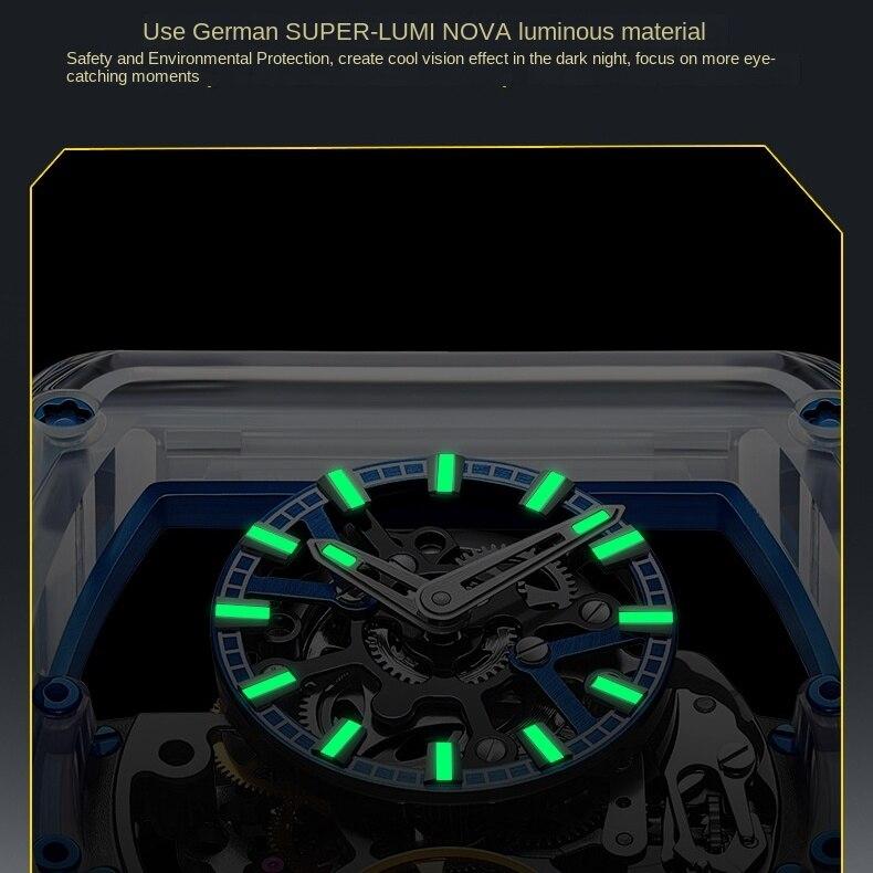 Часы Bonest Gatti, мужские автоматические механические часы с двойной полостью, акриловые часы с турбийоном