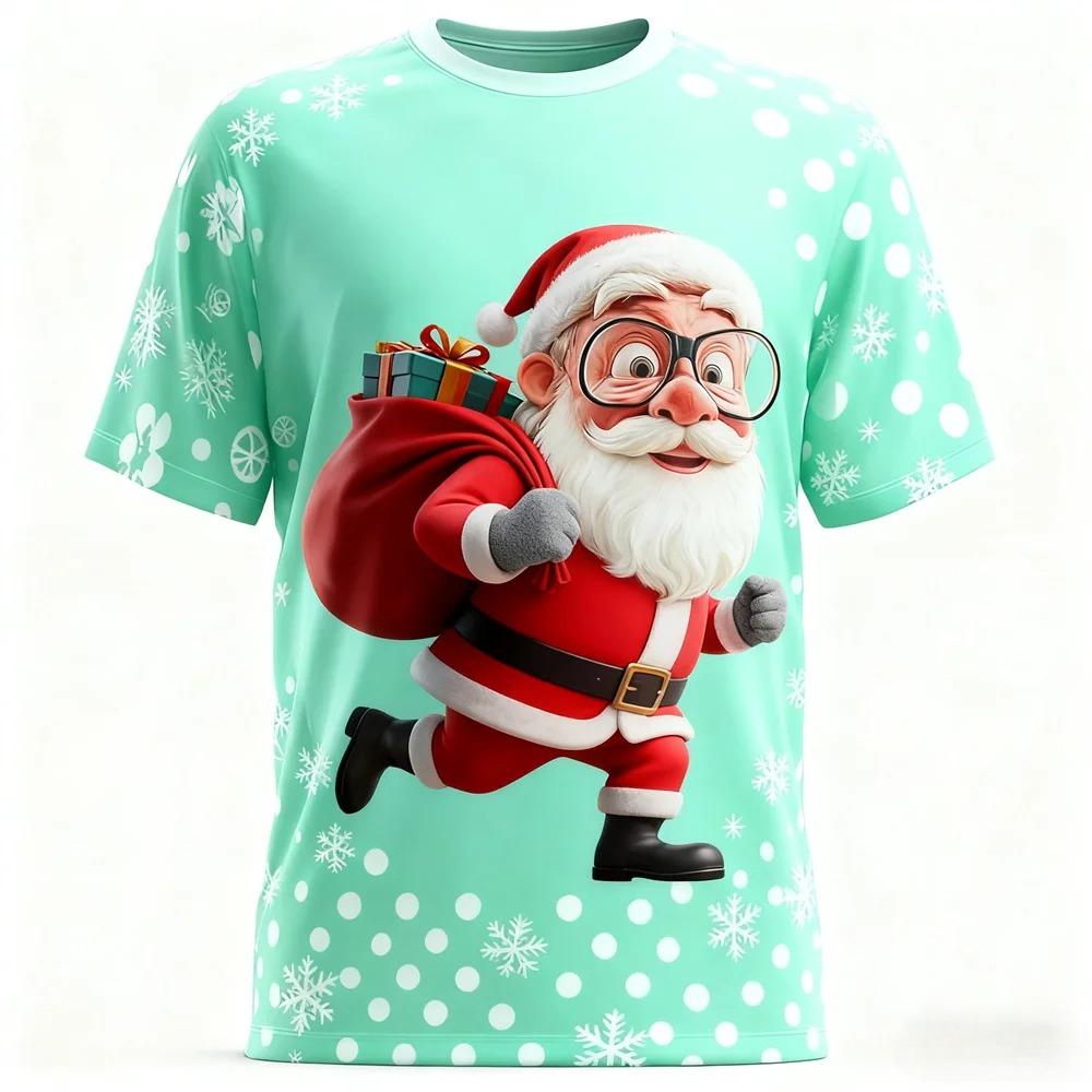 Забавная мужская спортивная футболка с 3D-принтом Санта-Клауса, повседневная, свободная, уличная, для рождественской вечеринки, Харадзюку, мультяшная, милая, с коротким рукавом, одежда, топ