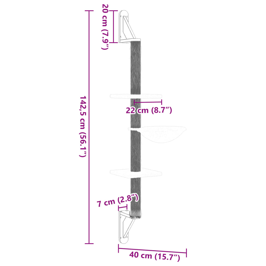 Ścienne Drzewko Dla Kota Z Drapakiem, Ciemnoszare, 142,5 Cm