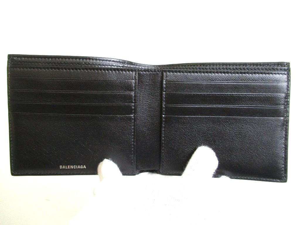 Оригинальный квадратный кошелек-бифолд BALENCIAGA Signature из черной кожи #a837 Восстановленный