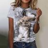 Summer New Women's Top Short Sleeved T-shirt 3D Cute Rabbit Print Casual Harajuku Versatile Clothes European Sizes