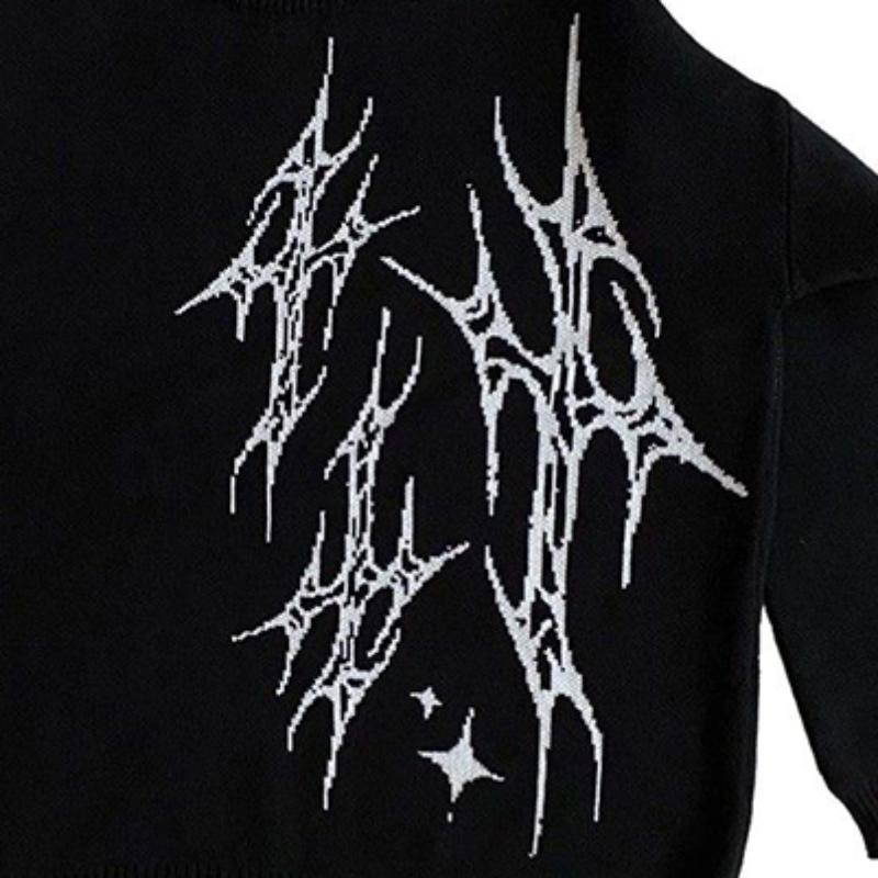 Зимний пуловер, модный повседневный новый свободный свитер с круглым вырезом в готическом стиле Harajuku, уличный вязаный свитер Y2K, одежда EMO для мужчин и женщин