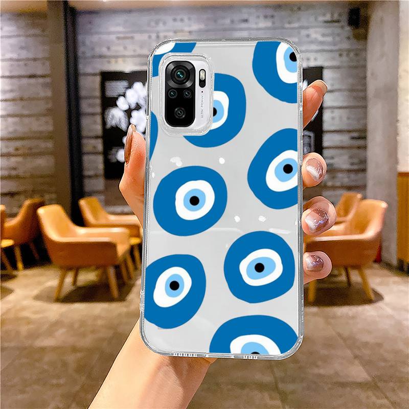 Lucky Evil Eye Blue Abstract Phone Case Transparent for Xiaomi Redmi Note X F Poco 10 11 9 7 8 3 I T S Pro Cover Shell Coque