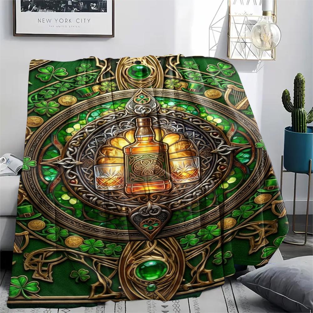 1Pc St.Patrick's Day Print Flannel Blanket, High quality Comfortable for All Seasons, Home Decor, Warmth and Comfort, Perfect for Christmas Gifts W73