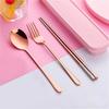 Stainless Steel Spoon, Fork, and Chopsticks Set for Lunchboxes, Hygienic, Durable, and Stylish, Includes a Wheat Container, Portable, and Available In