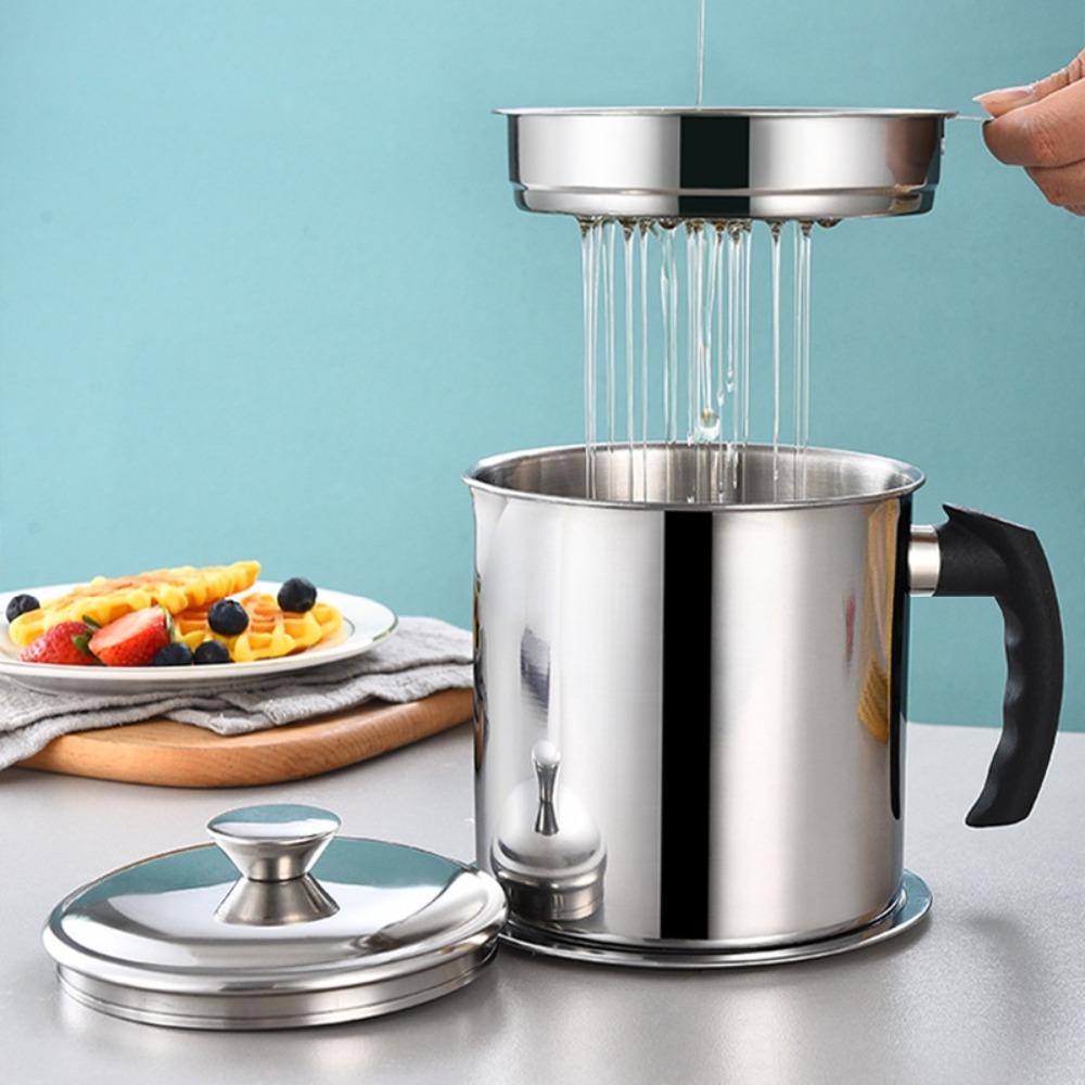 Контейнер для масла из нержавеющей стали 1,8 л, сетчатый фильтр для масла, кухонный жироулавливающий фильтр, масляный жир