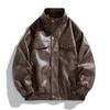 American PU Leather Jacket for Men, Spring and Autumn New Stand-up Collar Biker Jacket, Versatile Trendy Jacket