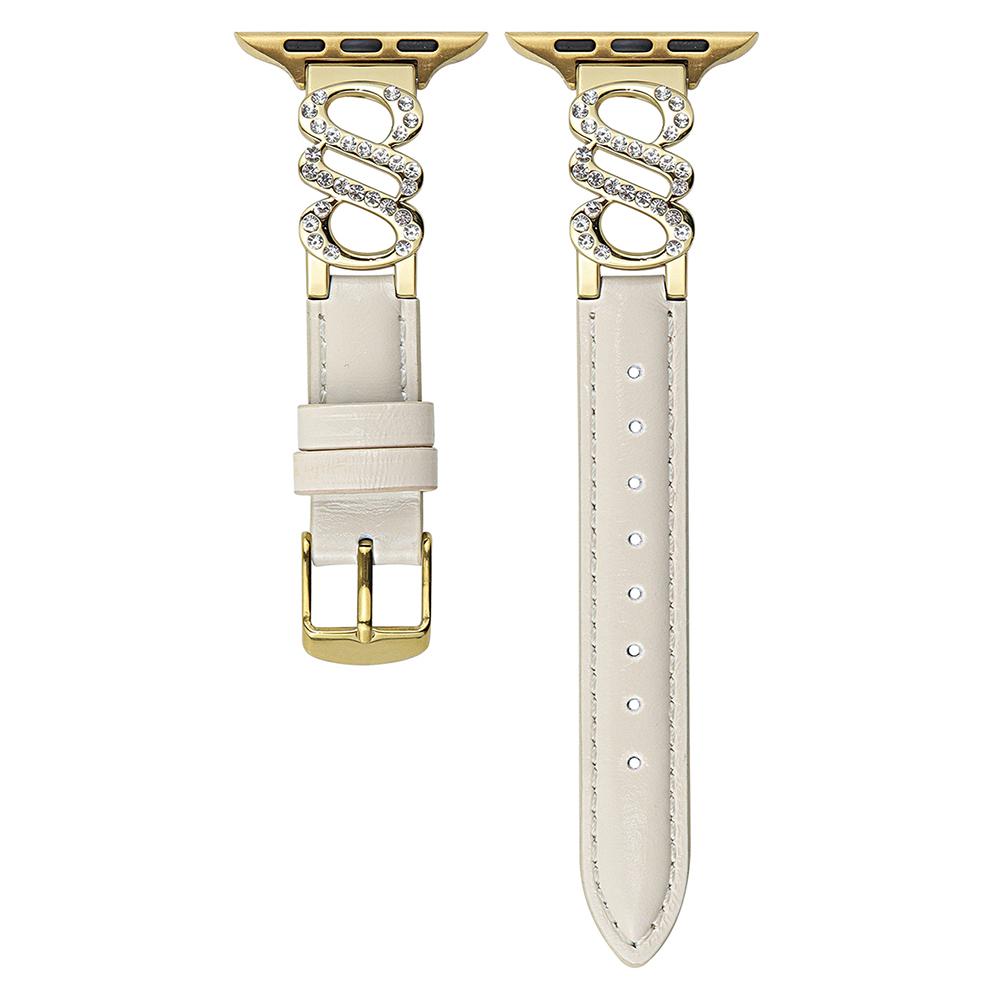 Ремешок для Apple Watch Series 10 Ultra 9 8 7 SE 6 5 4 3 2 1 46мм 49мм 45мм 44мм 42мм Кожаный ремешок S-образной формы с украшением из страз