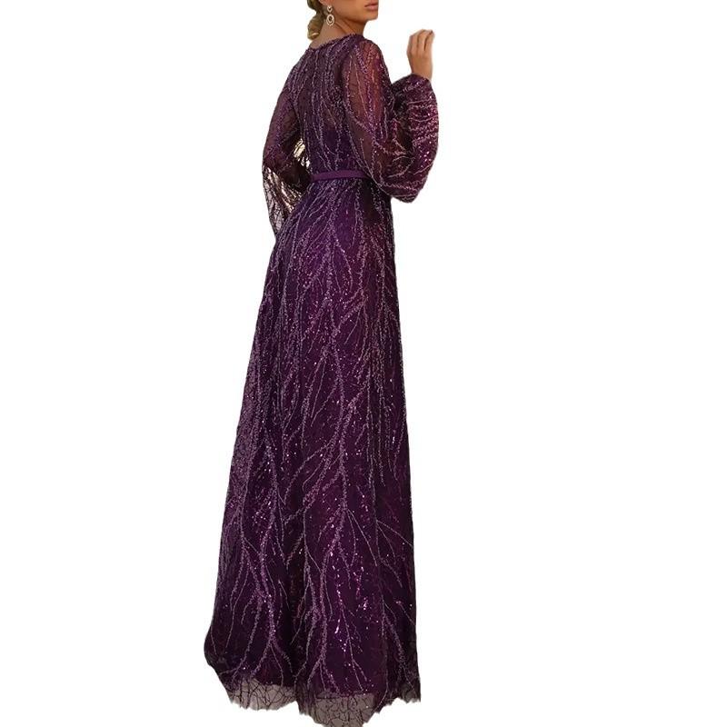 Европейское и американское платье с пайетками, простое V-образный вырез, бахрома, бусины, шнуровка, длинное вечернее платье