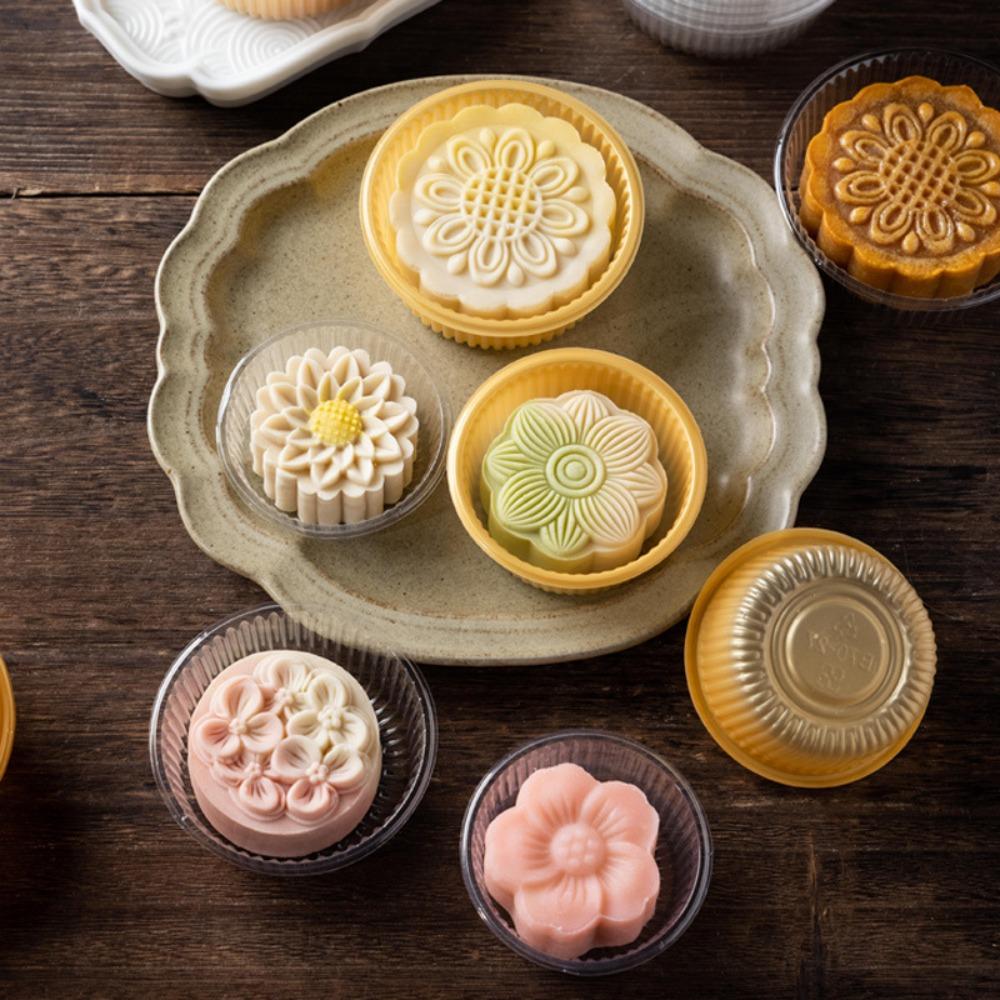 100pcs Transparent/yellow Mooncake Inner Tray Round Moon Cake Holder Pastry Packaging Boxes  Cookie
