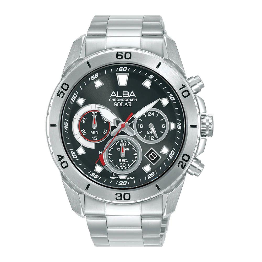 АЛЬБА (От Seiko) Активные черные часы-хронограф на солнечной батарее для мужчин AZ5015X1