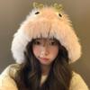 Pink Cute Little Monster Plush Hat for Women In Autumn and Winter Small Face Warm Ear Protection Thunder Hat Knitted Woolen Hat