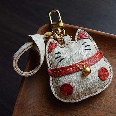 Lucky Cat/Оригинальный дизайн, настоящая овчина, сумка для ключей от машины, подвеска, простой милый подарок для девочек, брелок