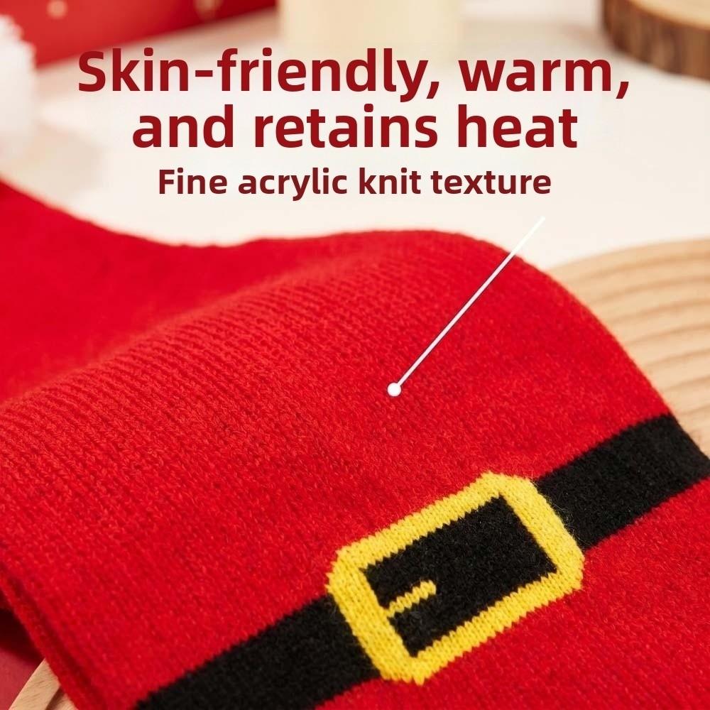 Plush Pom Xmas Beanie Thermal Yarn Knitted Holiday Scarf Santa Claus Beanie Family Gathering