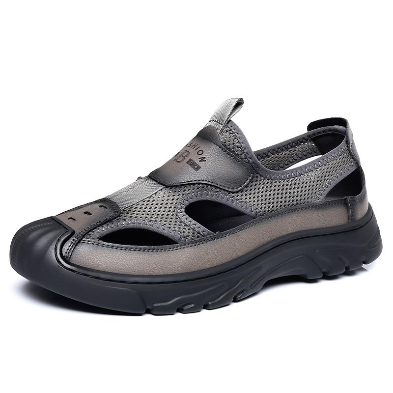 Повседневные кожаные мужские сандалии в стиле ретро, летняя обувь с вырезами, модная повседневная пляжная обувь для отдыха на открытом воздухе, дышащая мужская обувь для ходьбы