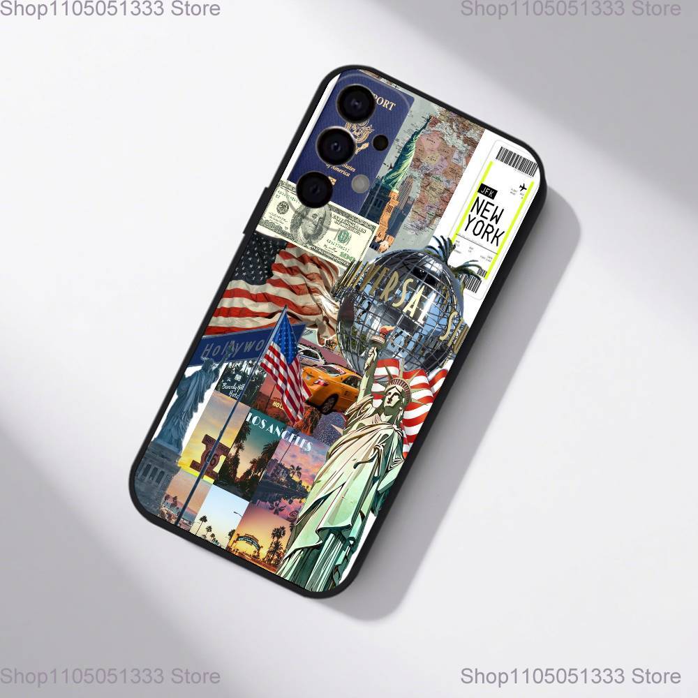 Флаг США Американский чехол для телефона для Samsung S25,S24,S21,S22,S23,S30,Ultra,S20,Plus,Fe,Lite,5G Черный чехол