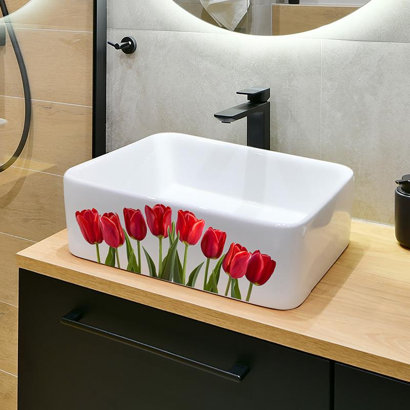 1PC Floral Bathroom Wall Sticker, Self-Adhesive Removable Waterproof Backsplash Decal for Sink Area Kitchen Home Decor
