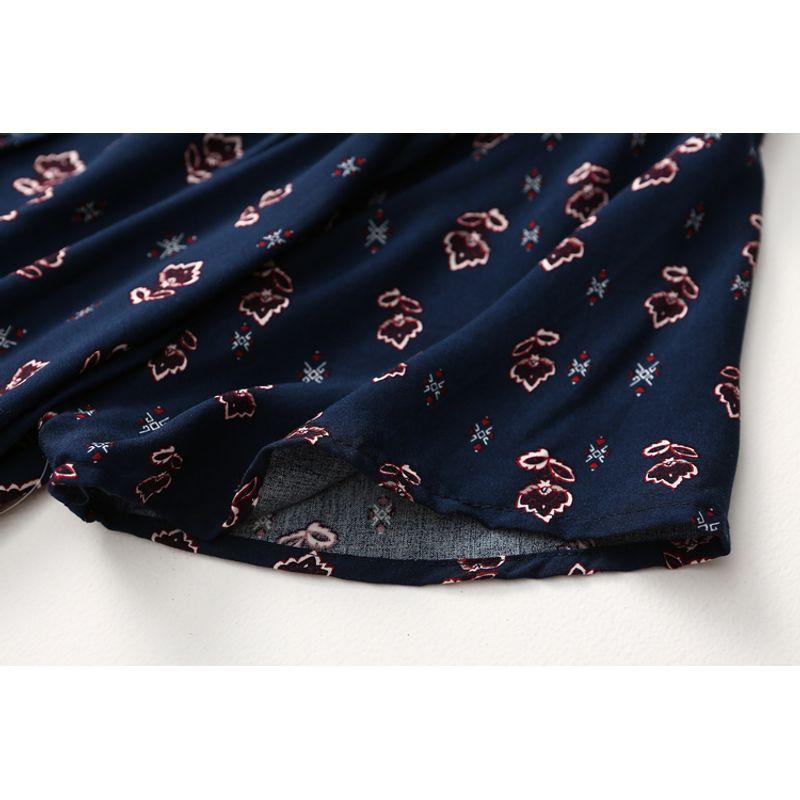 Export Plus Size Loose Retro Print Cotton Silk Shirt Women's Thin Lace Up Artificial Cotton Pullover Tops Mom Wear