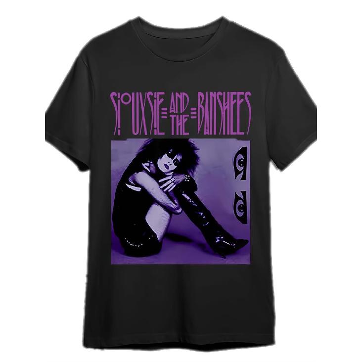 Siouxsie And The Banshees Retro Graphic T-Shirt Men'S and Women'S Black Purple Printed, Stylish Round Neck, Loose and Versatile, Short-Sleeved,, Soft