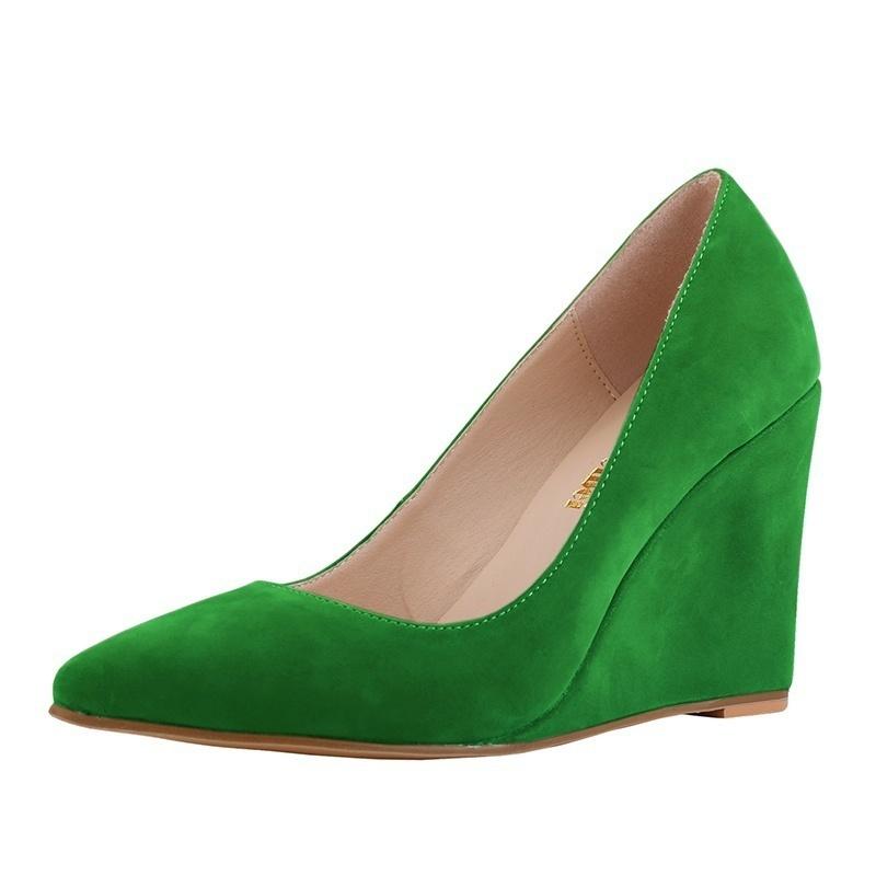 Women’s Simple Style Casual Pointed Toe High Heels Velvet Wedges Heels Work Shoes Shoe