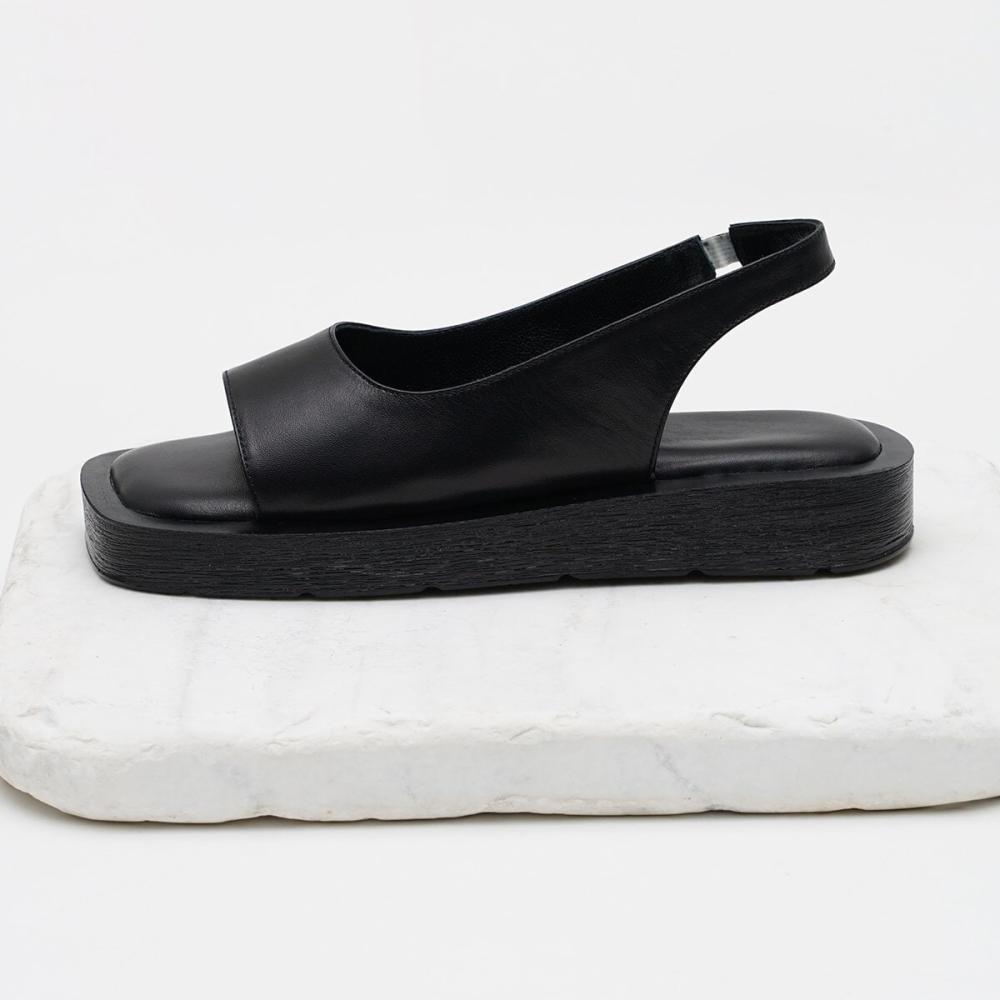 Женские модные черные сандалии на толстой подошве из натуральной кожи