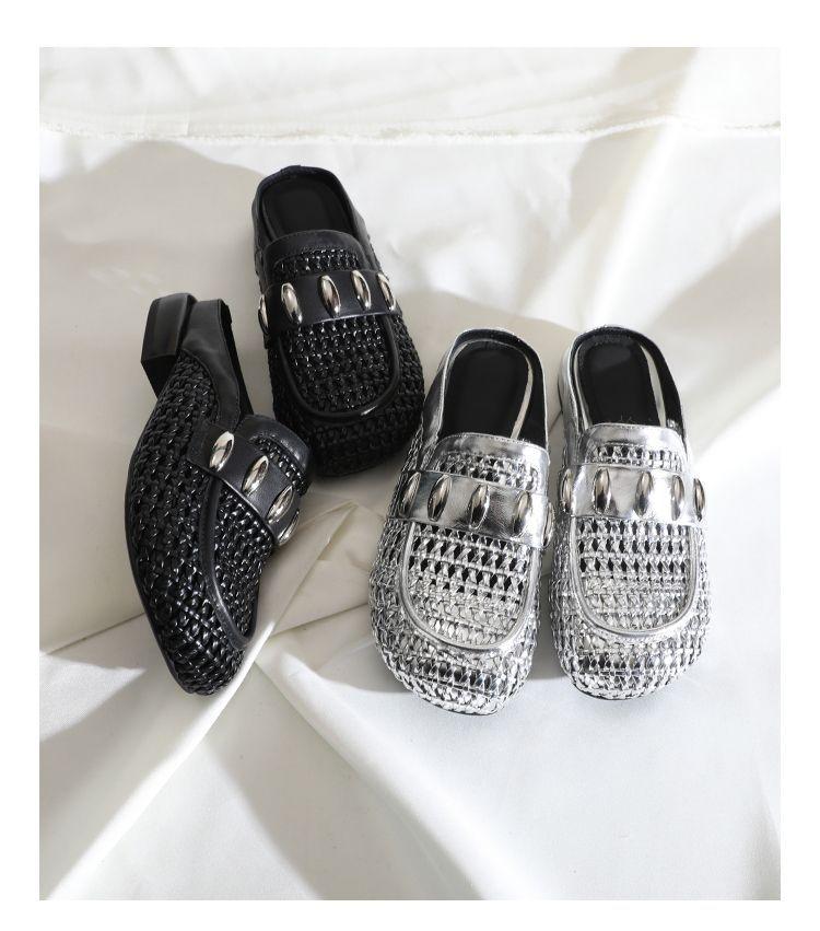 2025 лето новый модный ретро полусабо плетеная сумка с металлической пряжкой удобные повседневные дышащие сандалии на толстом каблуке