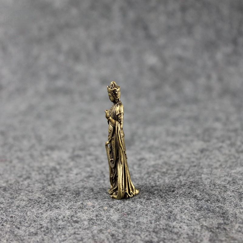 Copper Buddha Figurines Ornaments Desk Decorations Handmade Brass Goddess of Mercy Key Ring Pendant Home Decor Craft Tea Pet