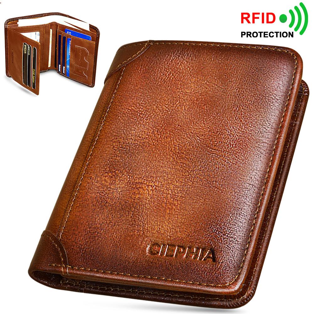 Genuine Leather Rfid Wallets for Men Vintage Thin Short Multi Function ID Credit Card Holder Money Bag with 2 ID Windows Gift for Him