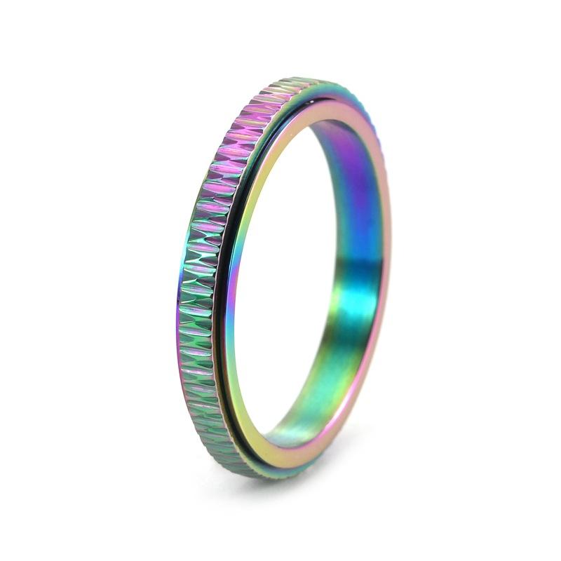 European and American Jewelry Women's Simple Twill Titanium Steel Embossed Design Rotatable Ring High-end Ring Jewelry