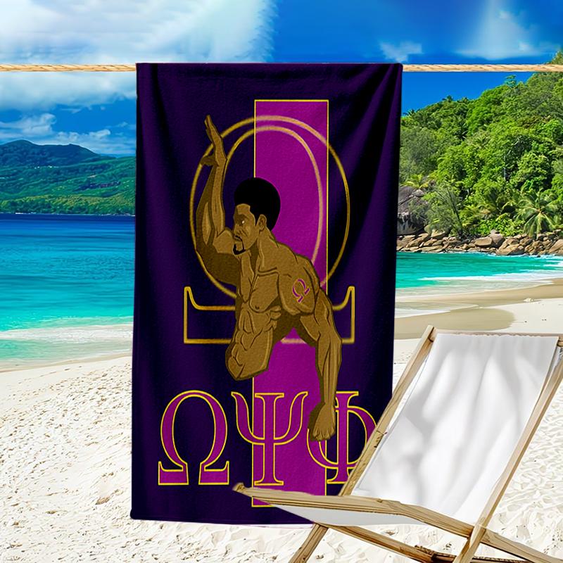 proof beach towel with a Omega Psi Phi pattern - soft,absorbent,quick-drying,machine washable - perfect for swimming,camping,bathing