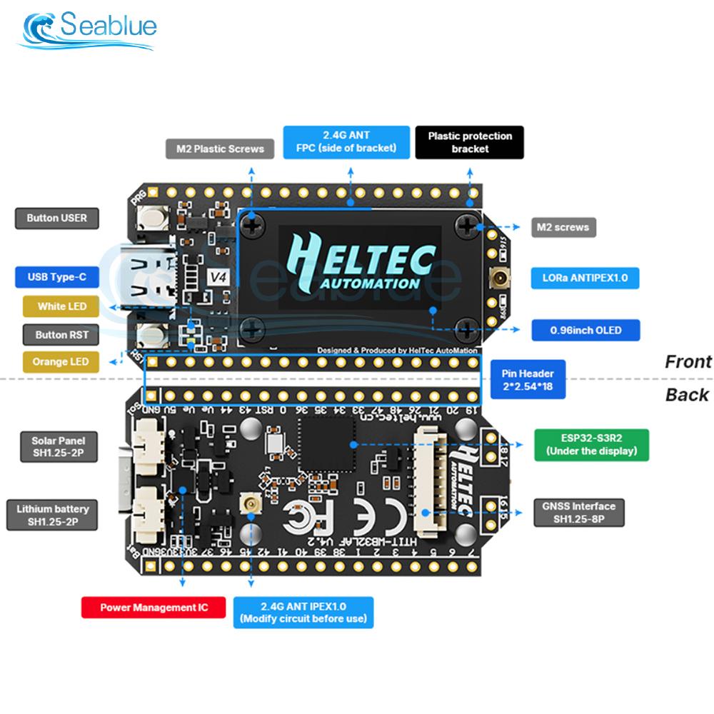 WiFi LoRa 32 V4 Development Board With ESP32-S3 & 0.96" OLED Supports 28dBm LoRa/BLE/WiFi and Solar/GNSS Interfaces 863-928MHZ