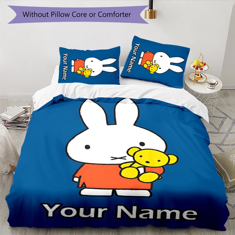 3pcs Miffy3 Cover Set - Personalized Name, HD Printed Bedding with 1 Cover and 2 Pillowcases - Perfect for Home Decor, Easy Care