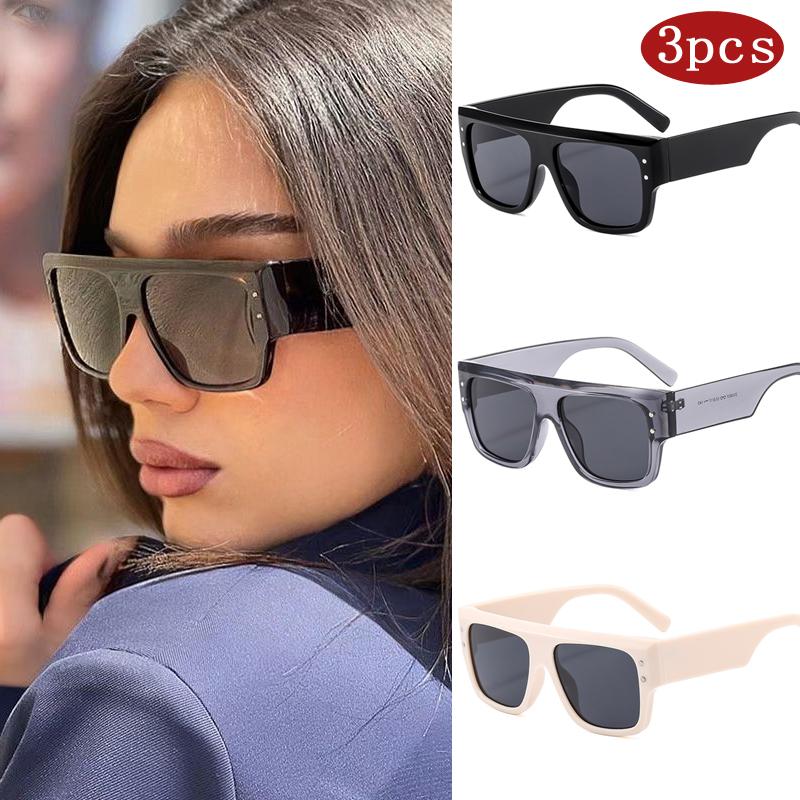 1/3Pcs Classic Women Rice Nail Frame Sun Glasses New Fashion Square Eyeglasses Wide Leg Design Sunscreen Sunglasses Female